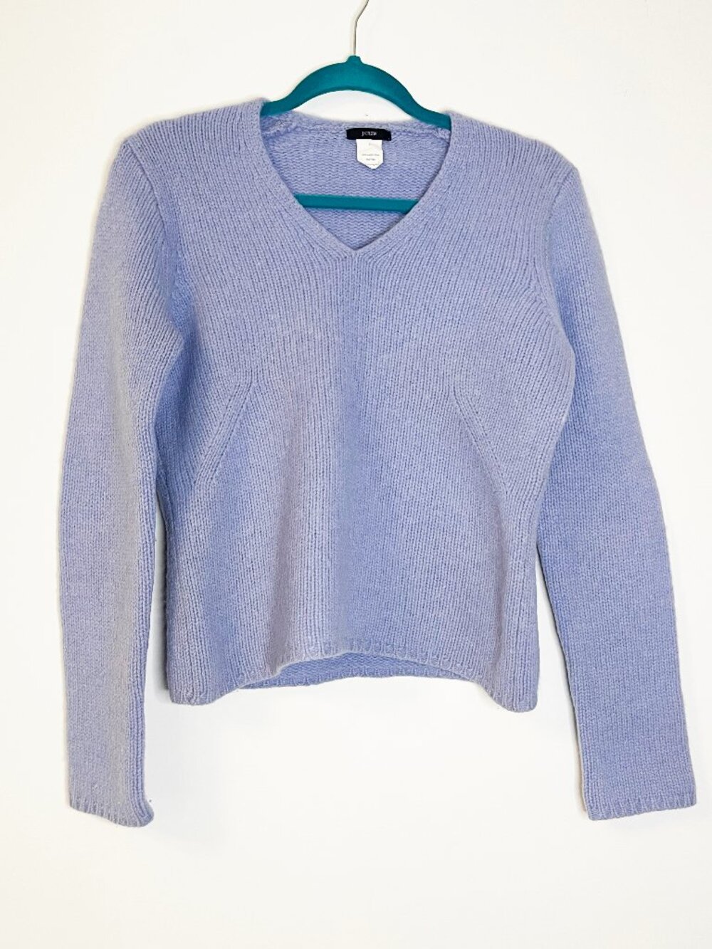 J.Crew 100% Lambswool V-Neck Sweater Lavender Elbow Patch Size M Academia